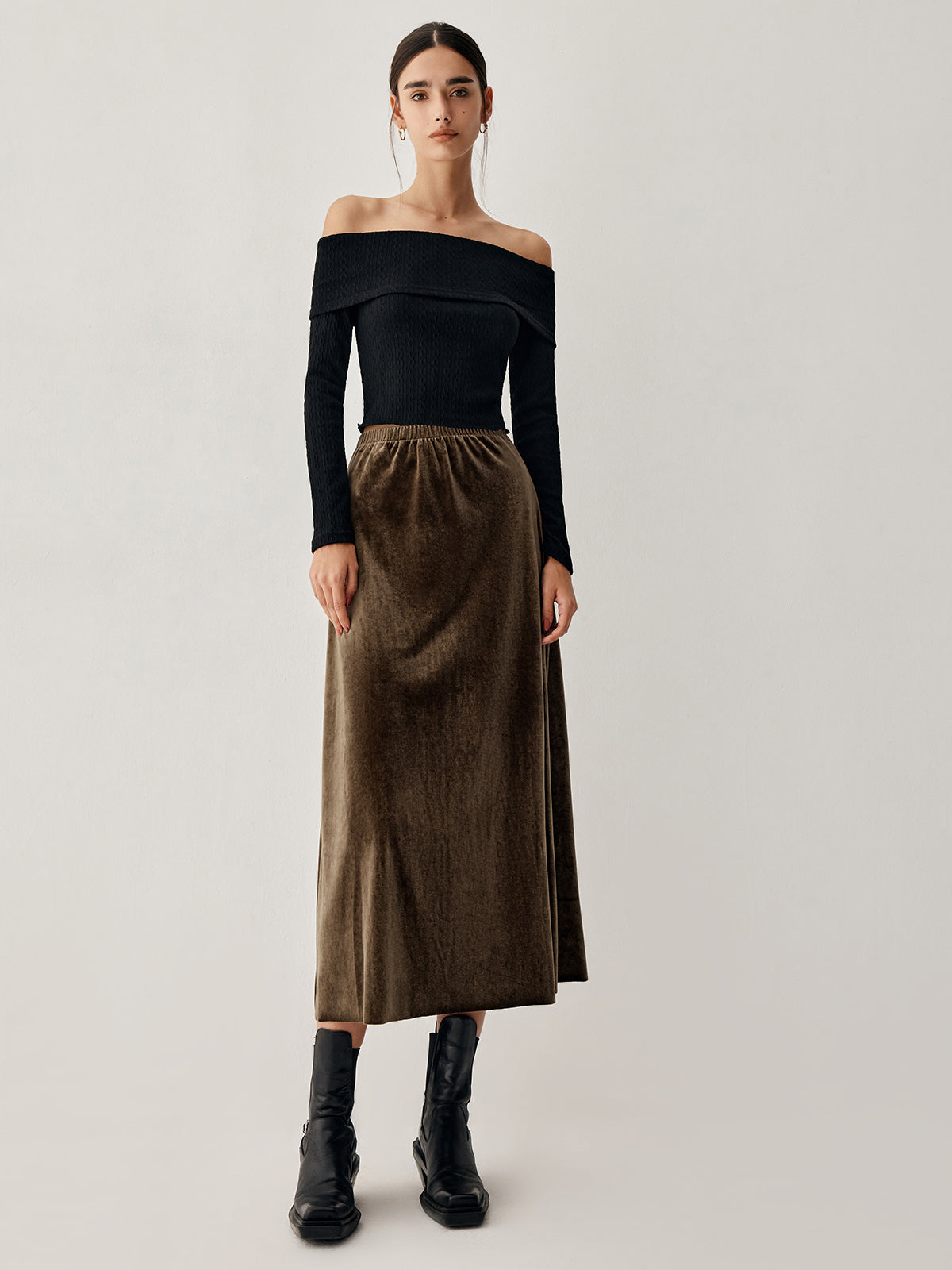 Mocha Velvet Graceful Maxi Skirt