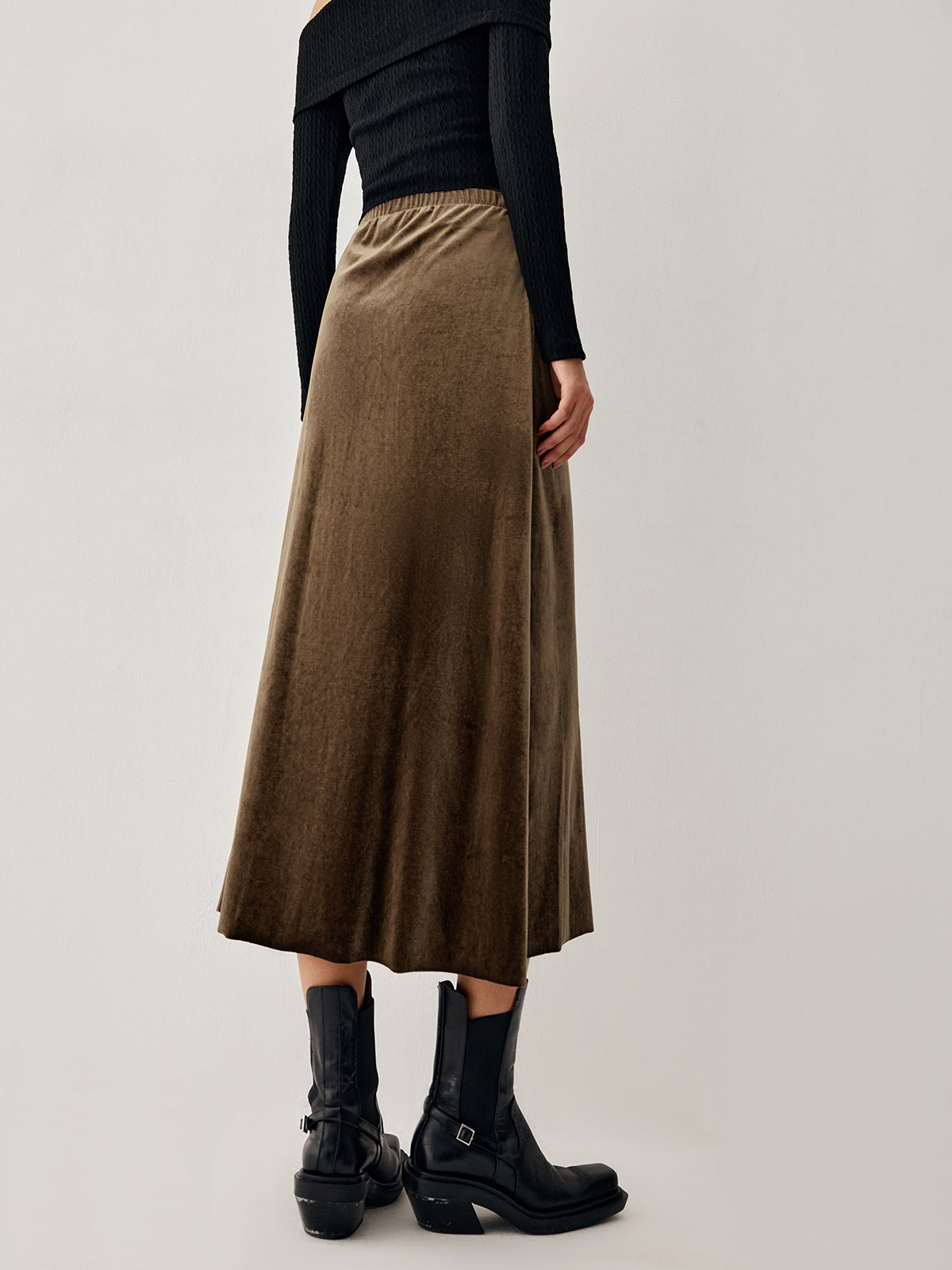 Mocha Velvet Graceful Maxi Skirt