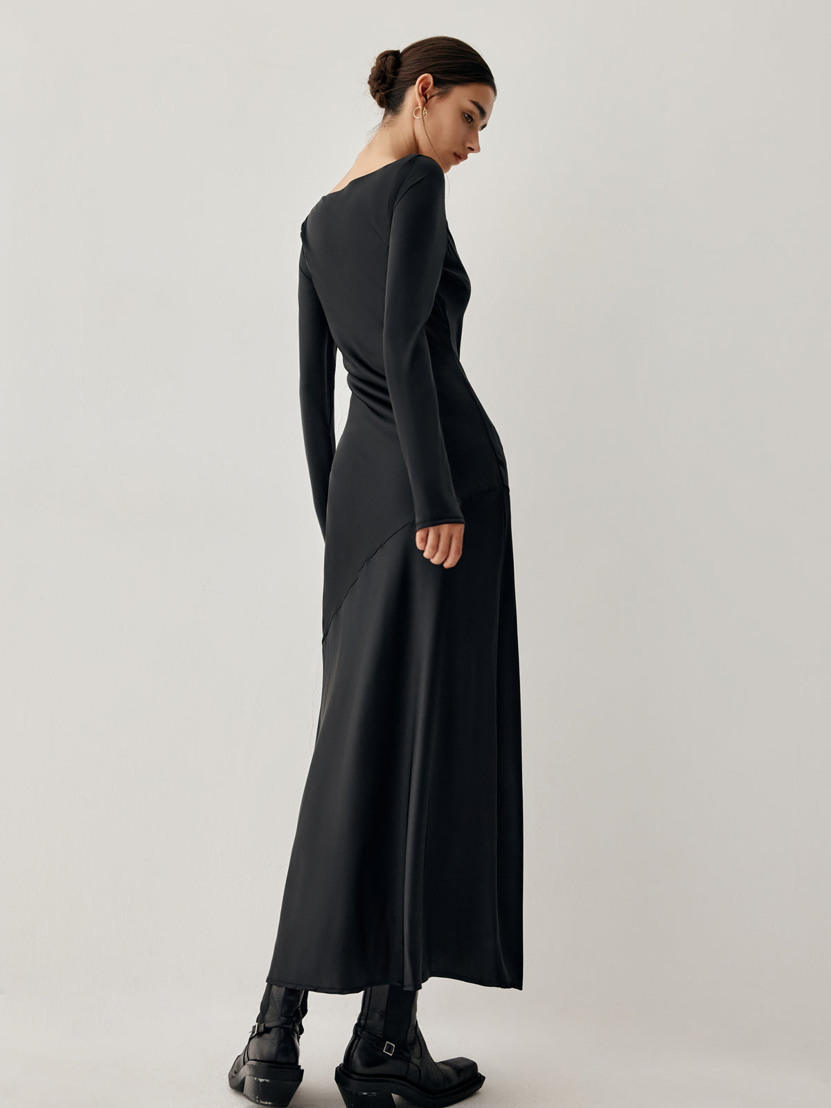 Effortless Satin Long Trendy Sleeve Long Dress Dresses