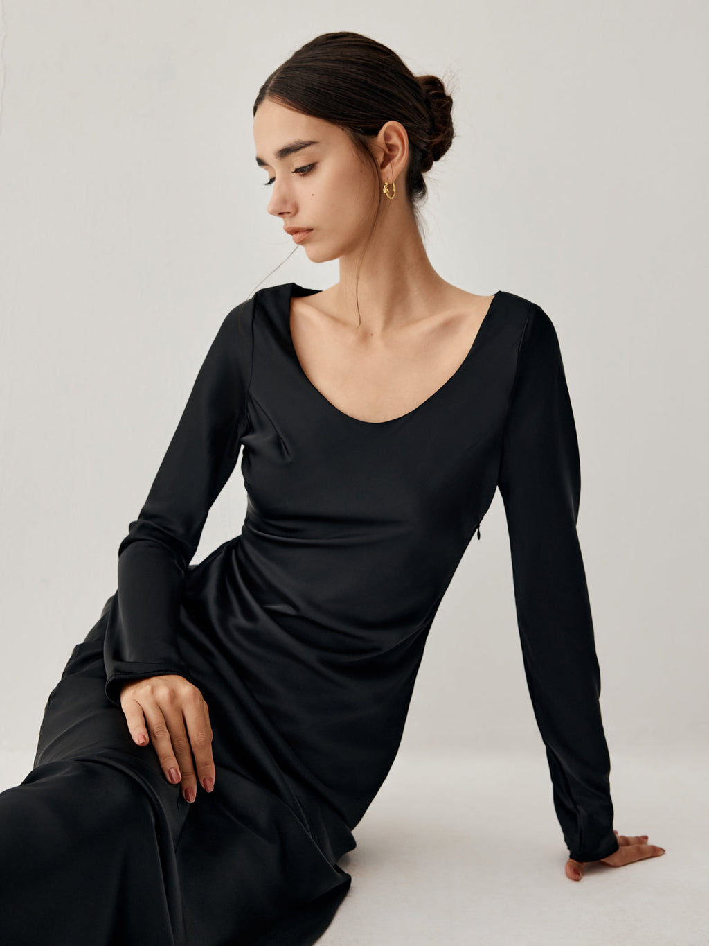 Effortless Satin Long Trendy Sleeve Long Dress Dresses