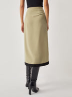 Tie Front Contrast Trendy Trim Midi Skirt Skirts