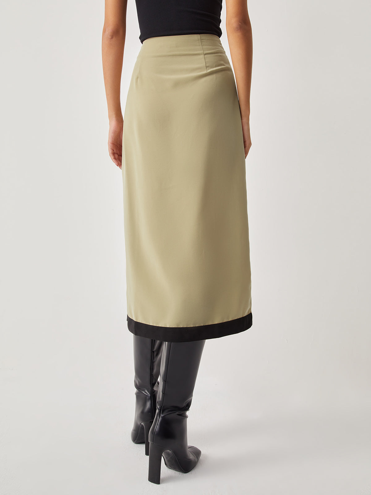 Tie Front Contrast Trendy Trim Midi Skirt Skirts