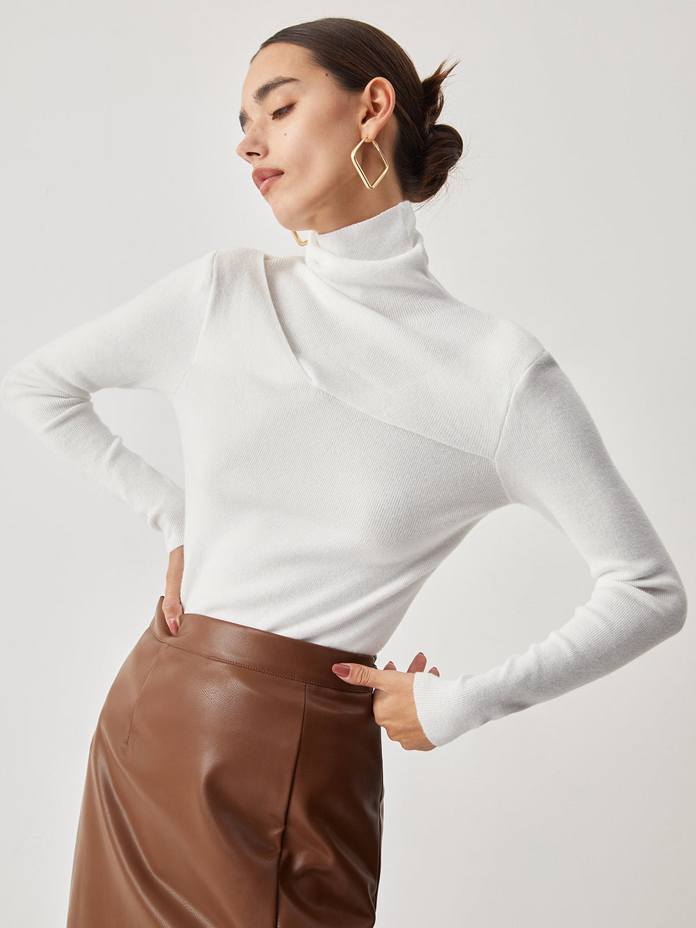 Criss Cross Turtleneck Trendy Long Sleeve Knit Top Sweaters L