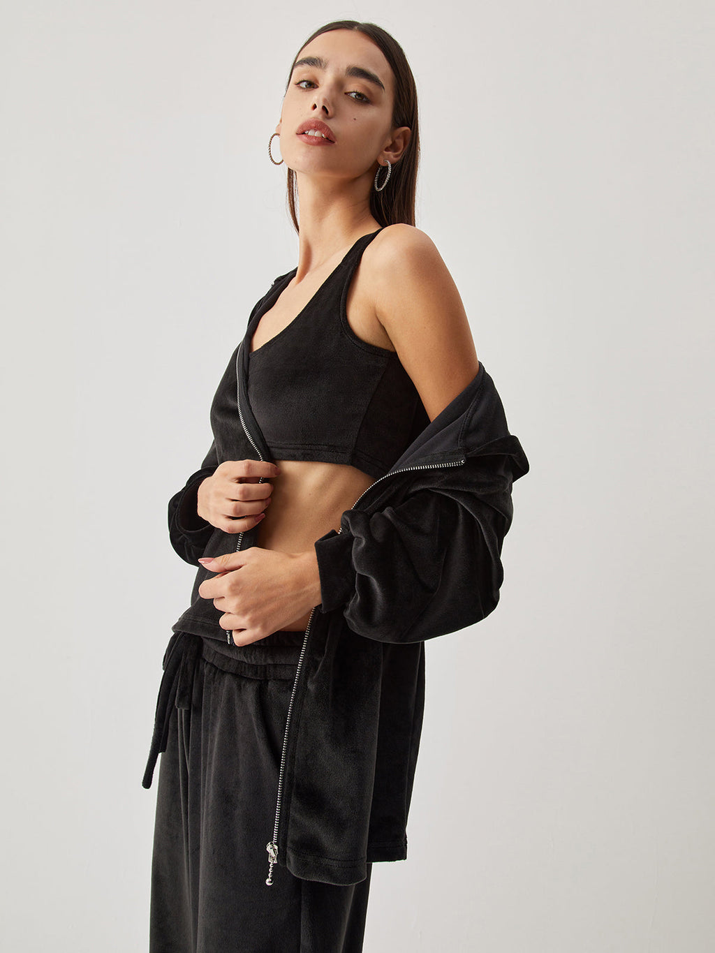 Velvet Hoodie Three Trendy Piece Pants Set Pant Sets