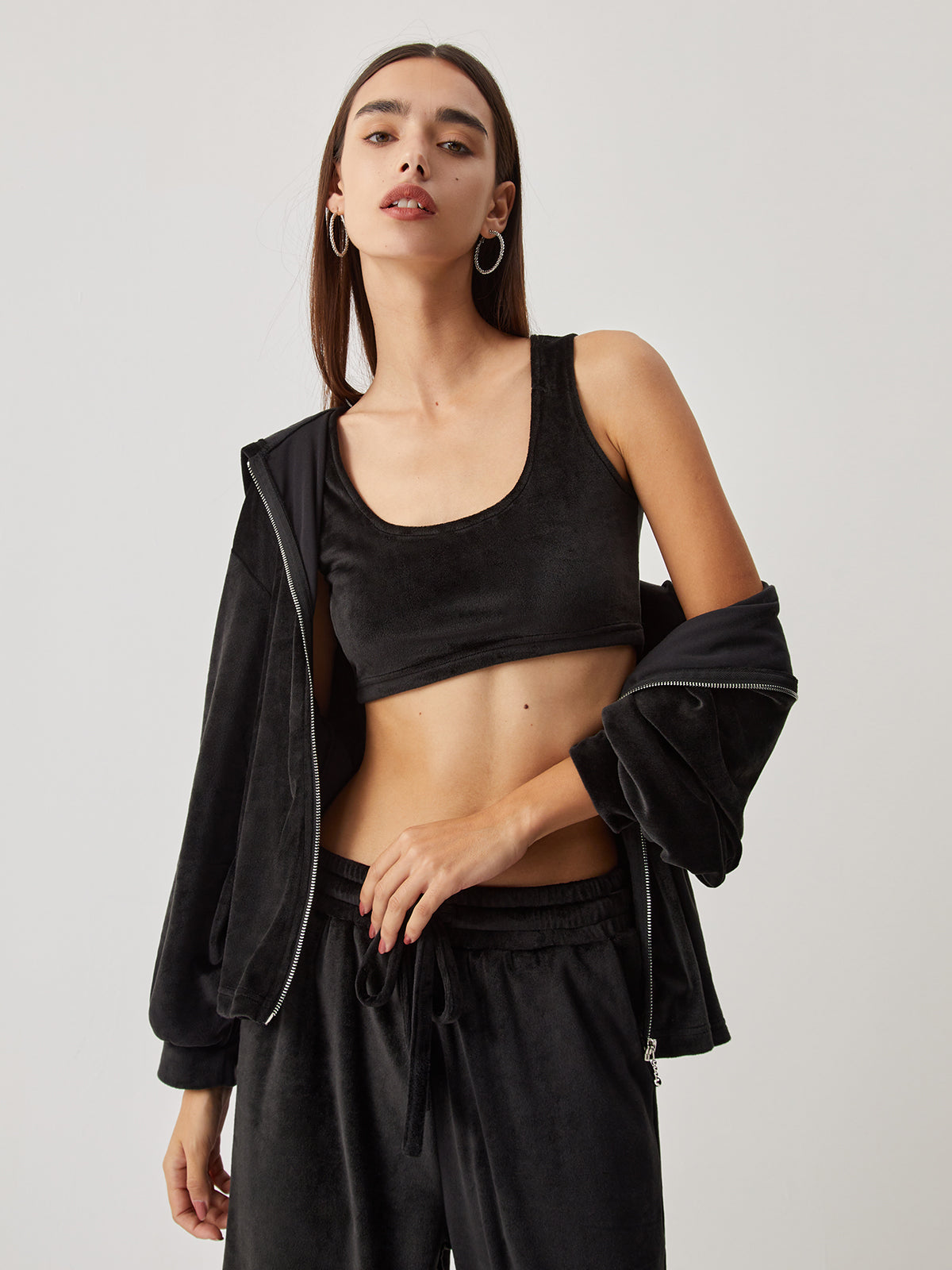 Velvet Hoodie Three Trendy Piece Pants Set Pant Sets