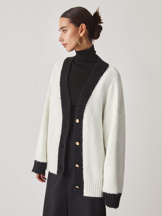 Oversized Contrast Graceful Trim Cardigan