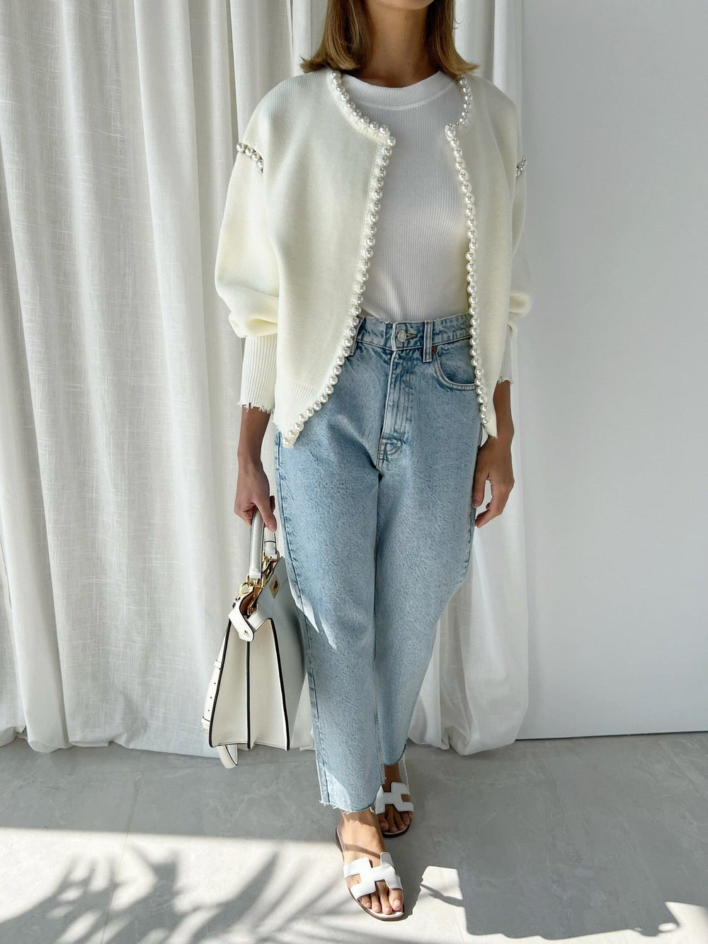Vintage Pearl Graceful Edge Cardigan Sweaters L