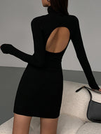 Turtleneck Open Back Trendy Long Sleeve Short Dress Dresses