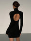 Turtleneck Open Back Trendy Long Sleeve Short Dress Black / XS Dresses