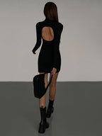 Turtleneck Open Back Trendy Long Sleeve Short Dress Dresses