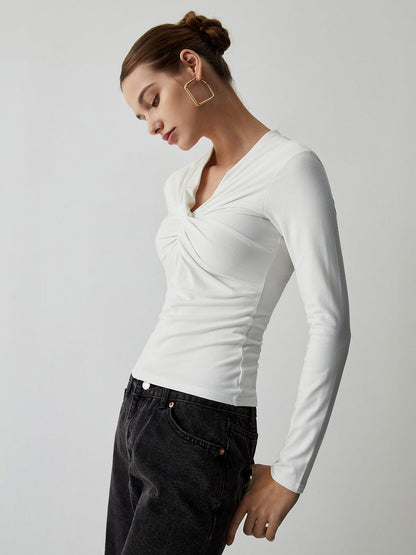 Knotted Ruched Graceful Long Sleeve Shirt