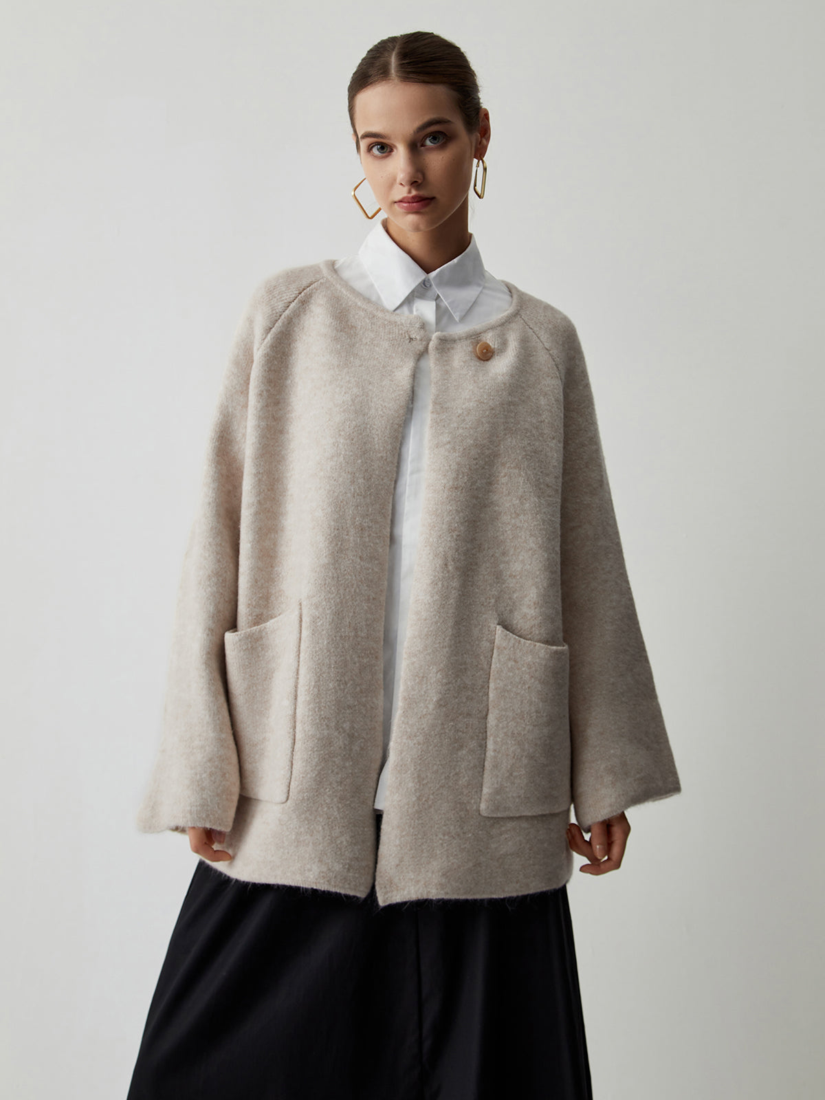 Double Pockets Kimono Trendy Jacket With Matching Scarf Sweaters L