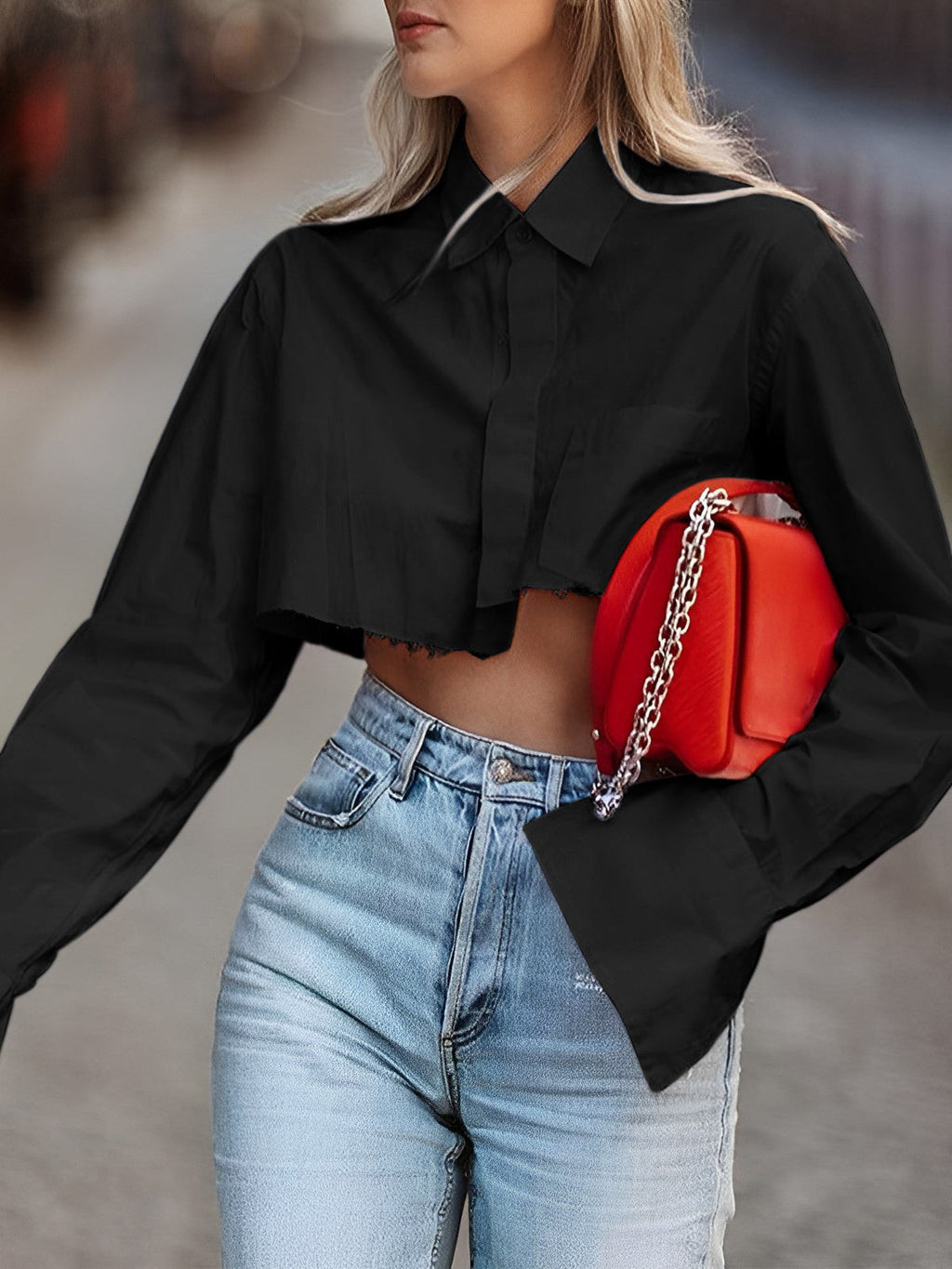 Asymmetrical Cotton Graceful Crop Shirt Black / XS Shirts