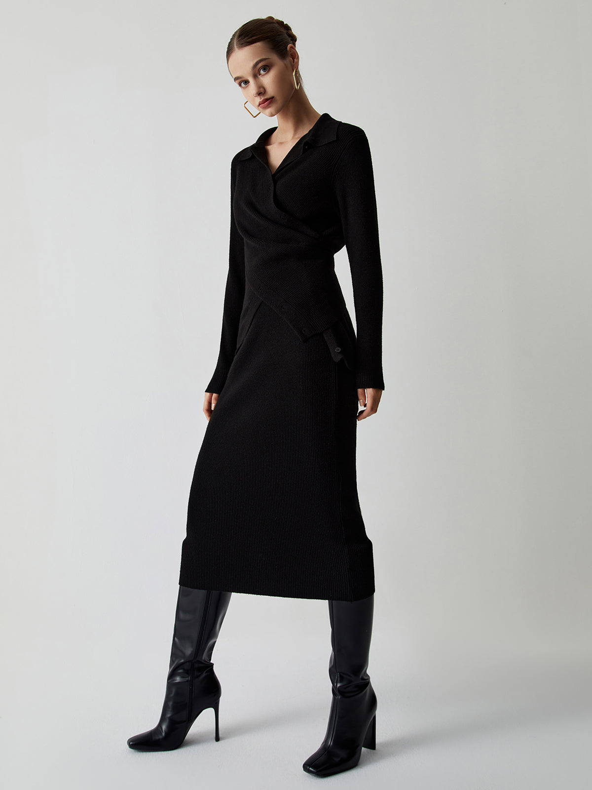 Wrap Knit Two Trendy Piece Skirt Set Black / XS Skirt Sets Main image
