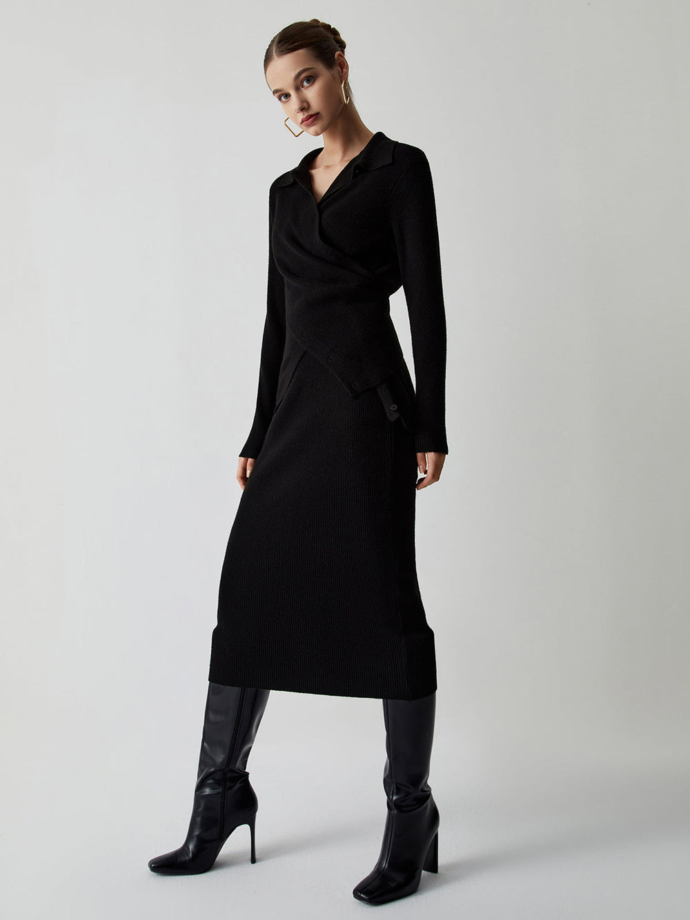 Wrap Knit Two Trendy Piece Skirt Set Black / XS Skirt Sets