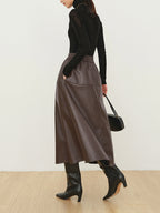 Double Pockets Graceful Leather Maxi Skirt Skirts