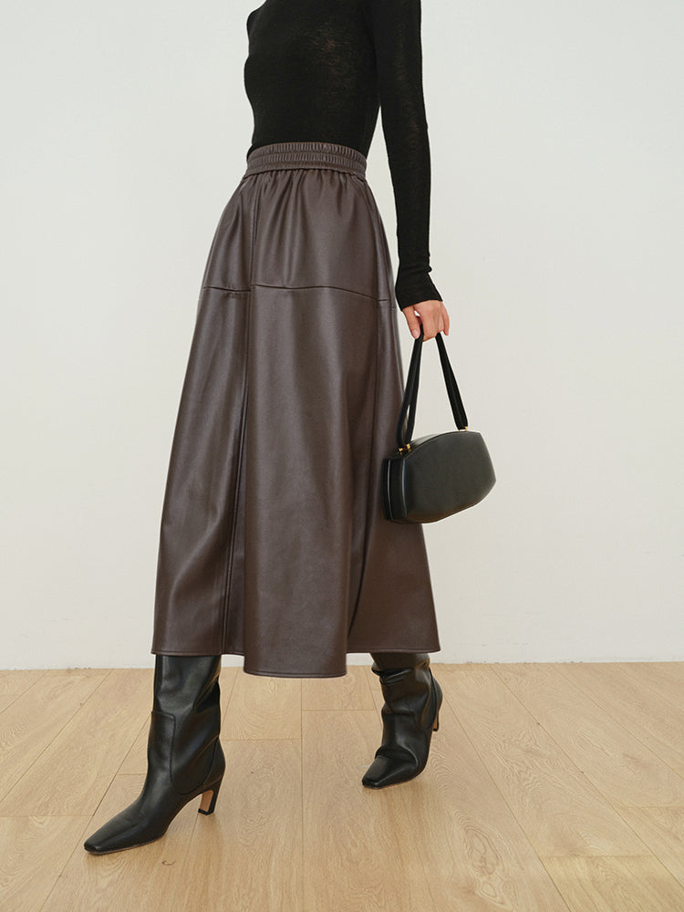 Double Pockets Graceful Leather Maxi Skirt