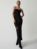 Floral Lace Graceful Satin Long Dress Dresses