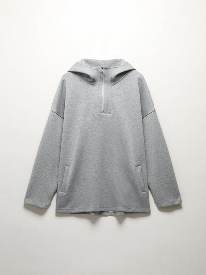 Half Zip Graceful Double Pockets Hoodie