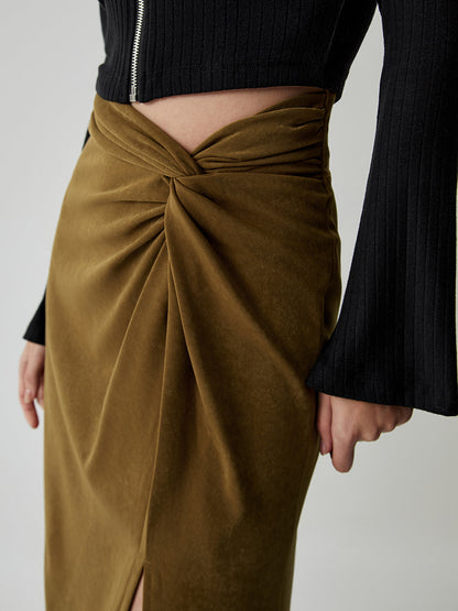 Knotted Slit Graceful Midi Skirt