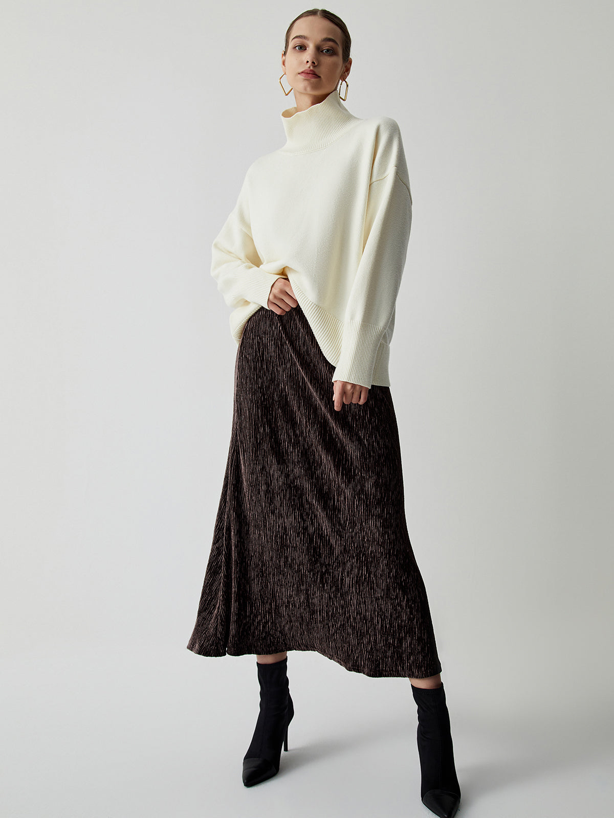 High Waist Graceful Pleat Midi Skirt