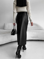 Faux Leeather Graceful Slit Midi Skirt Skirts