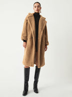 Terracotta Double Pockets Trendy Flurry Longline Fleece Jacket Fleece Jackets