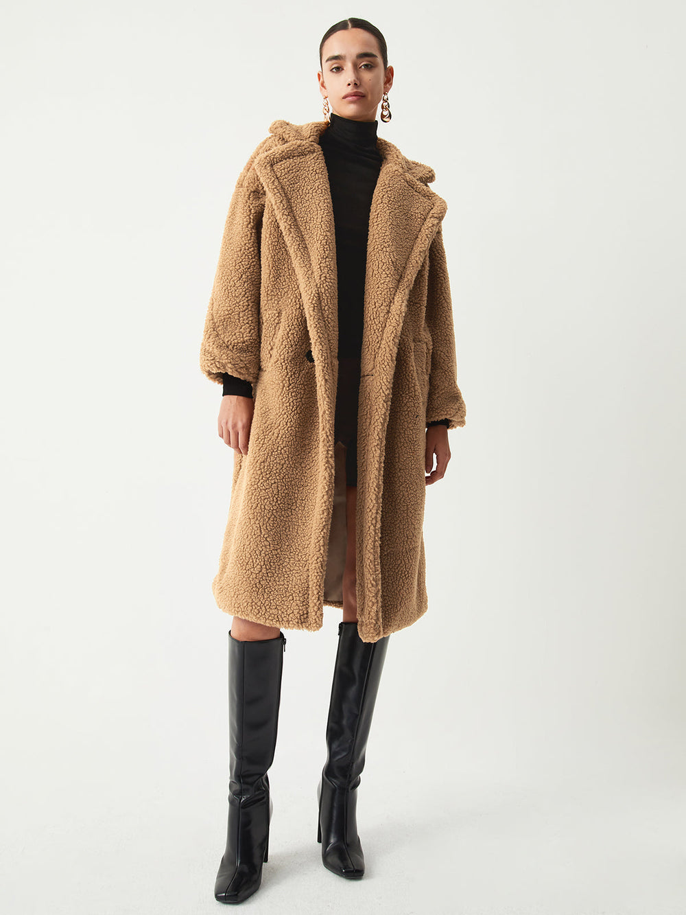 Terracotta Double Pockets Trendy Flurry Longline Fleece Jacket Fleece Jackets
