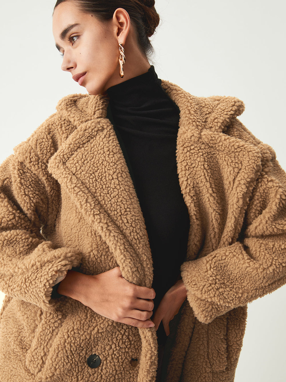 Terracotta Double Pockets Trendy Flurry Longline Fleece Jacket Fleece Jackets