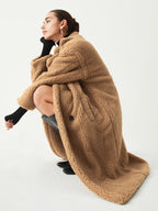 Terracotta Double Pockets Trendy Flurry Longline Fleece Jacket Fleece Jackets
