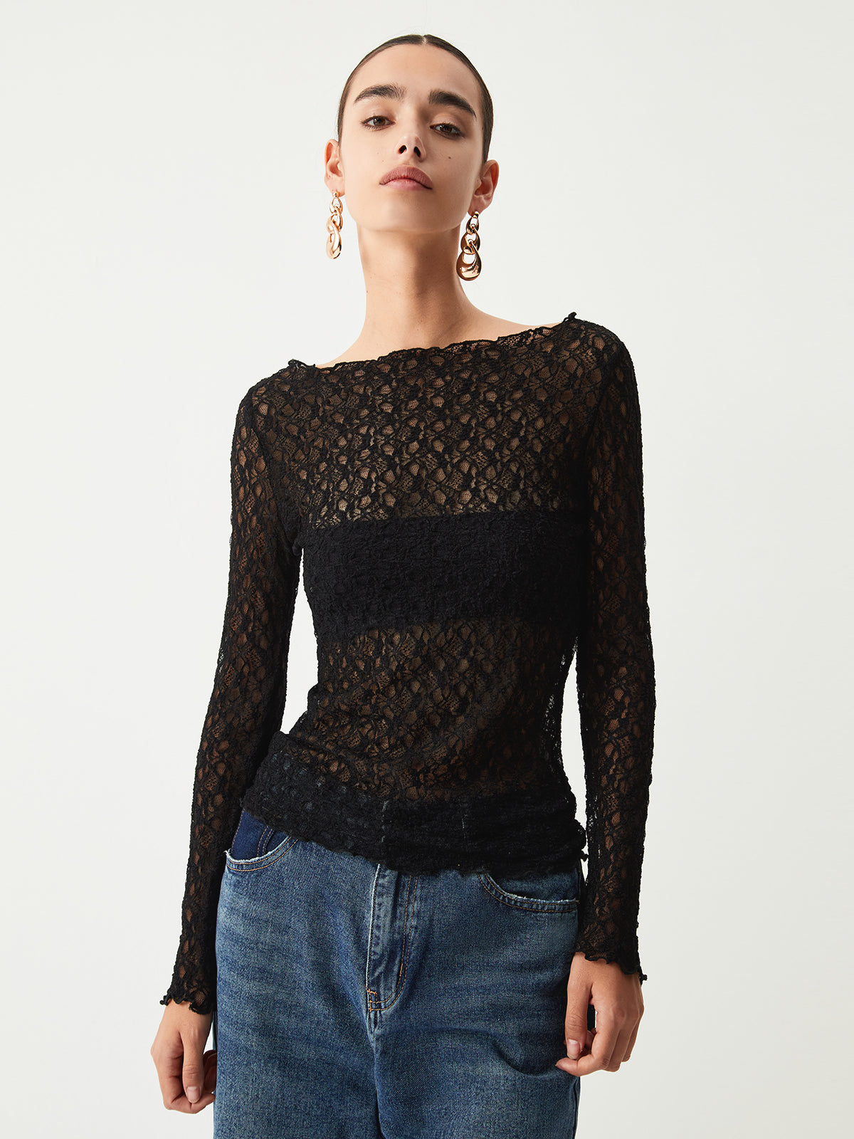 Sheer Floral Graceful Long Sleeve Top