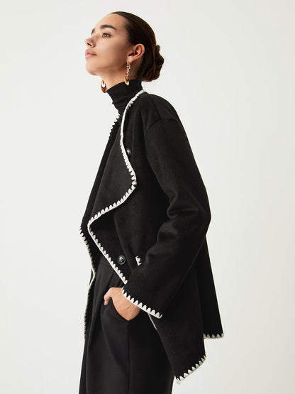 Embroidered Trim Graceful Kimono Coat