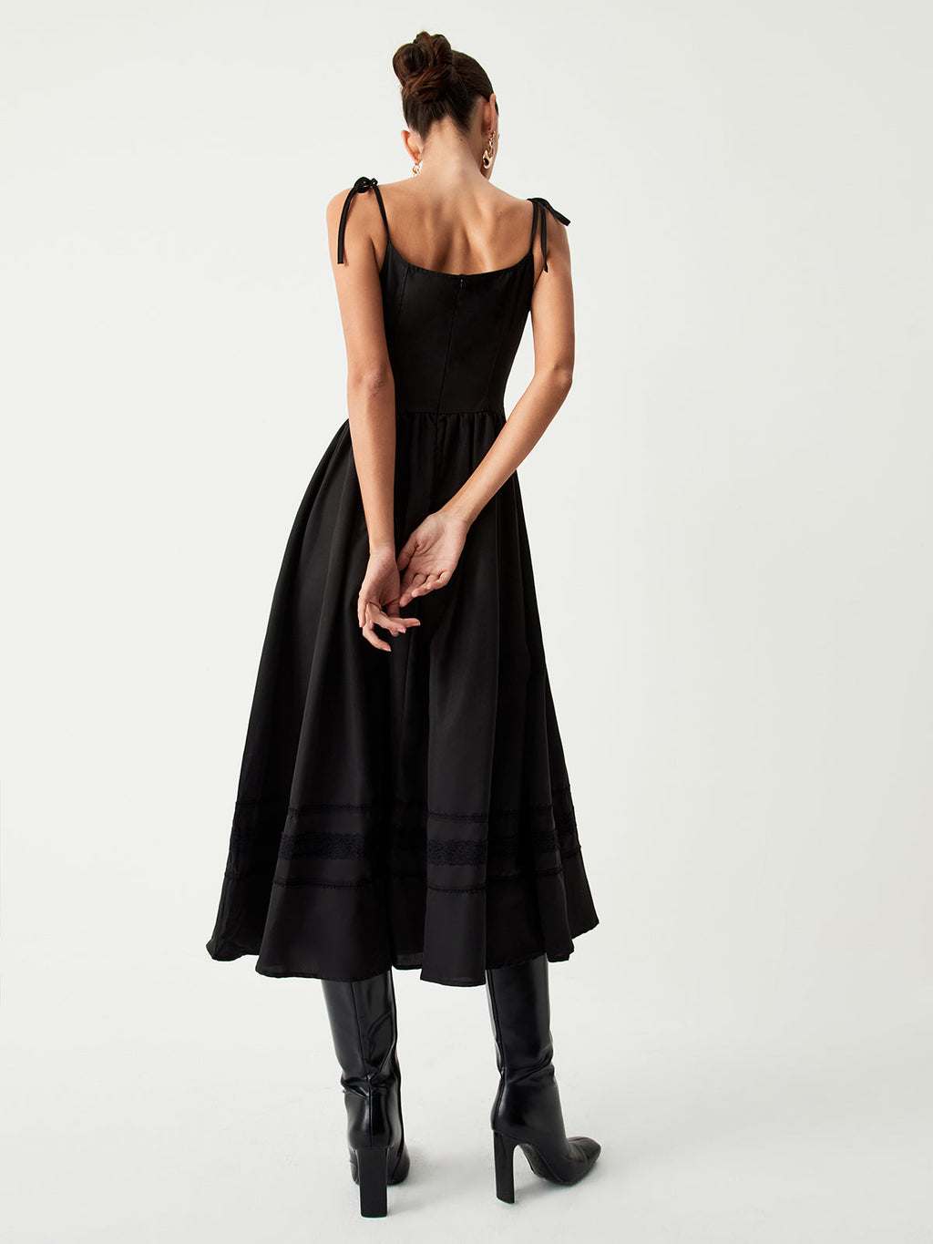 Tie Shoulder Graceful Pleated Midi Dress Dresses