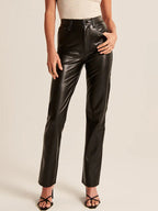 Straight Leg Graceful Faux Leather Pants Pants