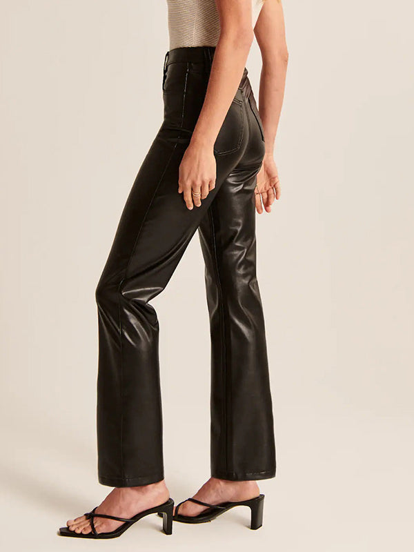Straight Leg Graceful Faux Leather Pants Pants