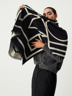 Wool Blend Graceful Geometric Pattern Scarf Beige / One Size Scarves