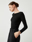 Slinky Ribbed Open Back Modern Crew Neck Long Sleeve Shirt Black / S T Shirts