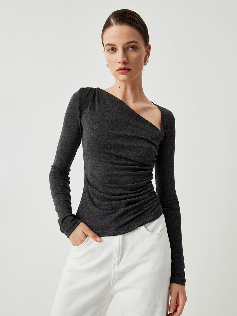 Slinky Asymmetric Graceful Long Sleeve Shirt T Shirts
