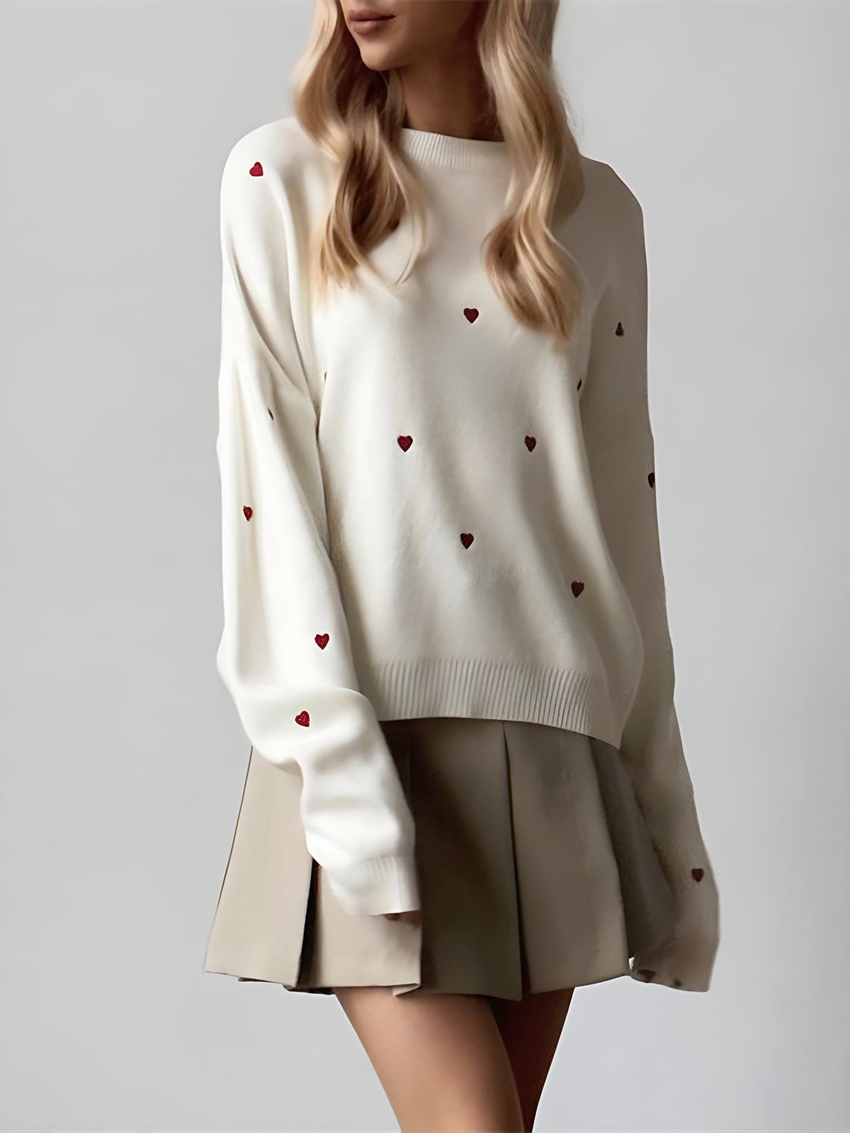 Embroidered Heart Graceful Oversized Knit Sweater White / XS Sweaters L