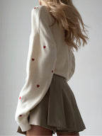 Embroidered Heart Graceful Oversized Knit Sweater Sweaters L