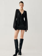Ruffled Long Sleeve Trendy Tie Patchwork Short Dress Dresses