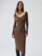 Ribbed Knit Bodycon Trendy Wrap Sweater Midi Dress Sweaters L