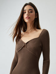Ribbed Knit Bodycon Trendy Wrap Sweater Midi Dress Sweaters L