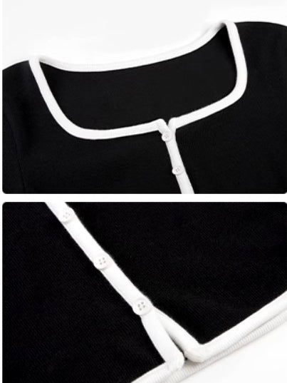 Square Neck Contrast Trim Modern Long Sleeve Knit Shirt