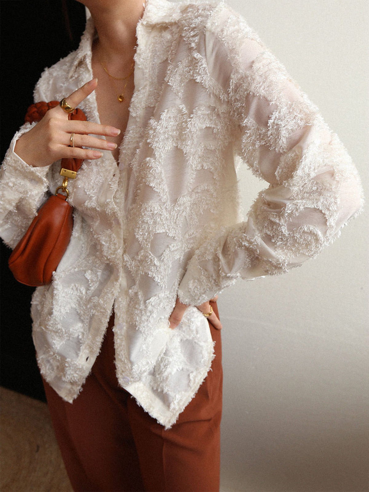 Jacquard Floral Graceful Collared Shirt