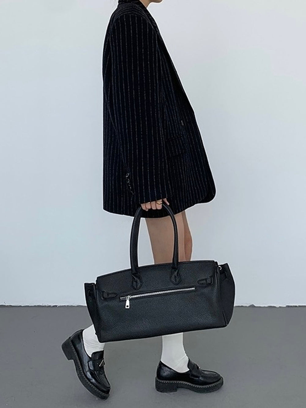 Tweed Pinstripe Graceful Oversized Blazer Blazers