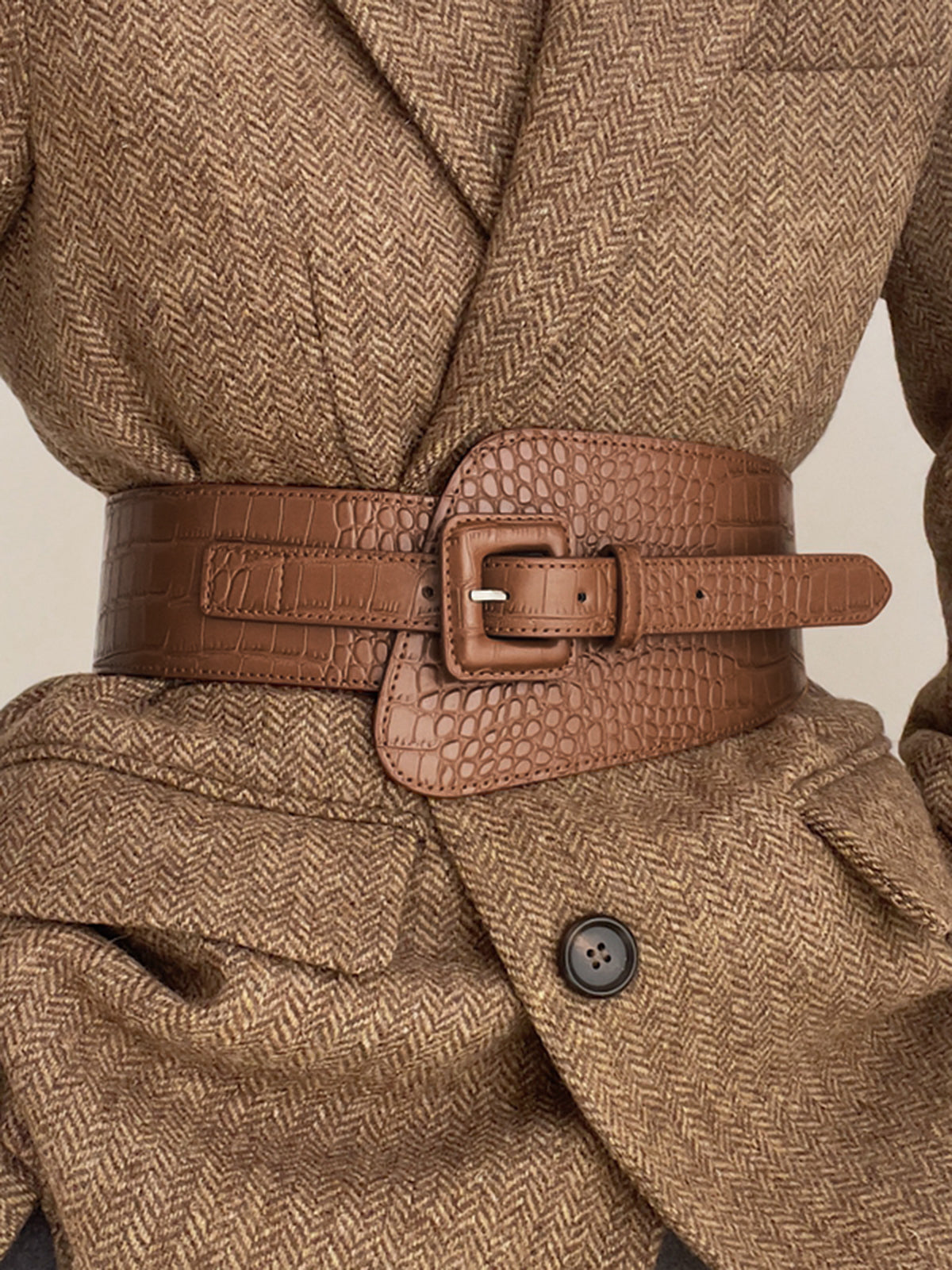 Snakeskin Charming Leather Belt Light Brown / One Size Belts Main image