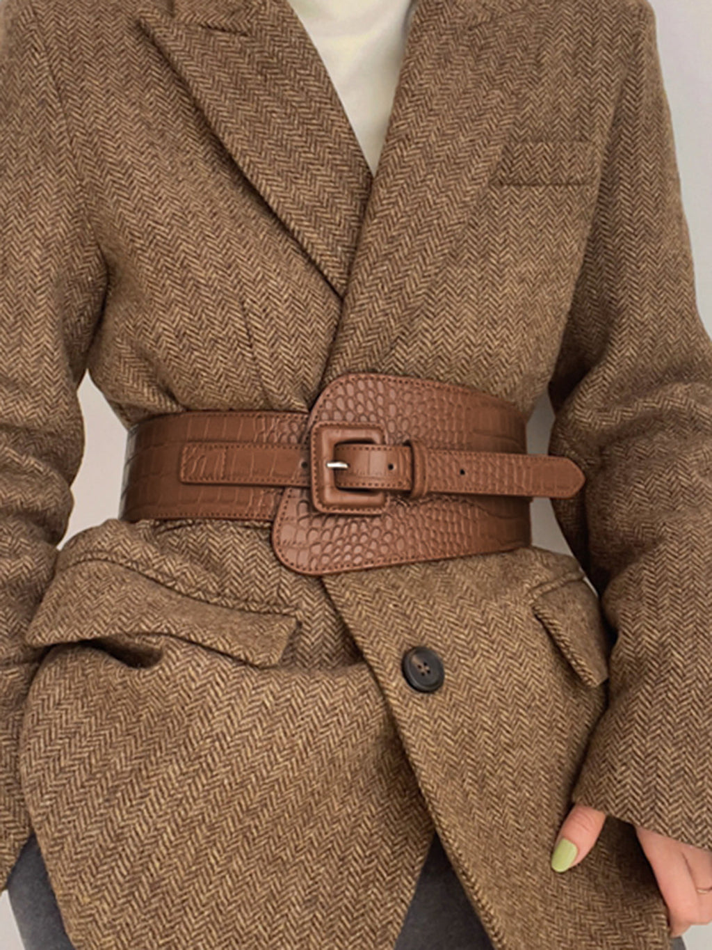 Snakeskin Charming Leather Belt Light Brown / One Size Belts