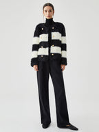 Colorblock Striped Graceful Fuzzy Button Cardigan Sweaters L