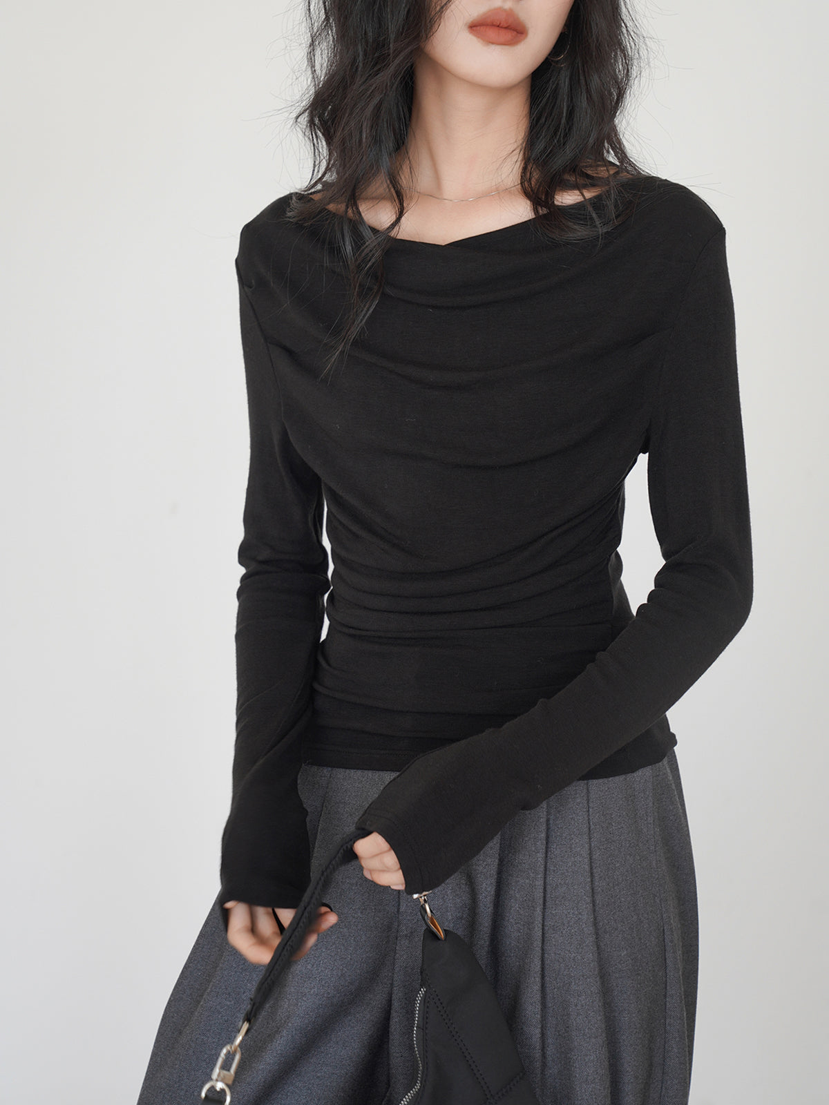 Draped Long Graceful Sleeve Slinky Shirt Black / XS T Shirts Main image